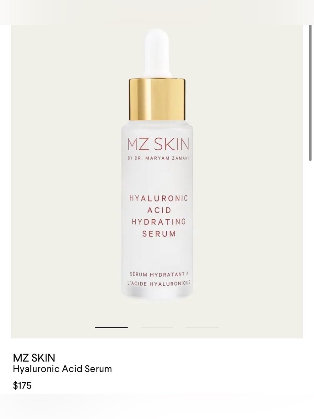 MZ Skin Hyaluronic Acid Hydrating Serum — White & Gold